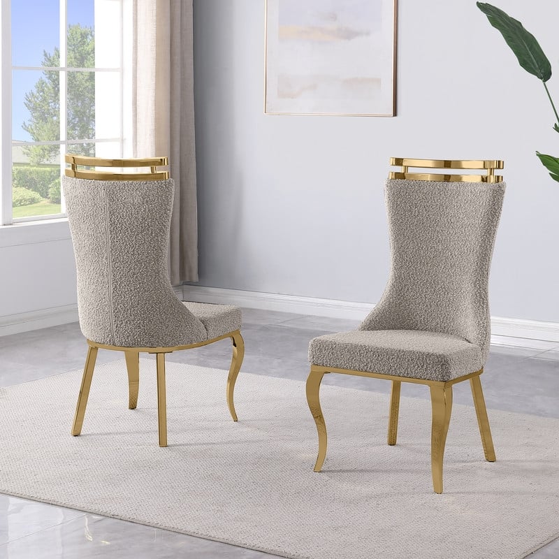 Best Quality Furniture Gray Boucle Fabric Chairs with Gold Iron Frame