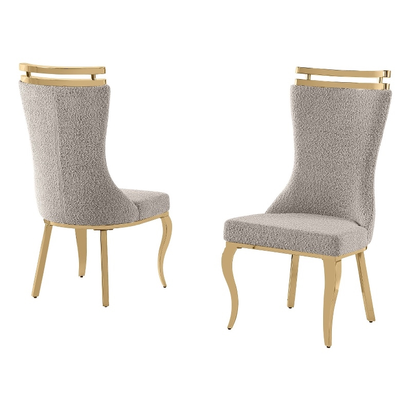 Best Quality Furniture Gray Boucle Fabric Chairs with Gold Iron Frame