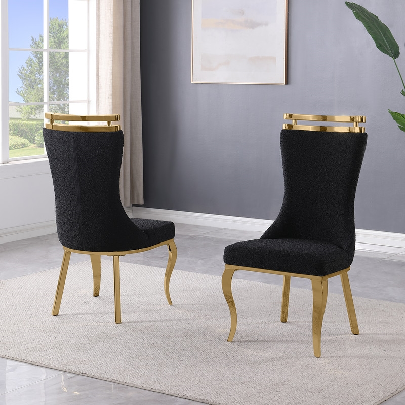 Best Quality Furniture Black Boucle Fabric Chairs with Gold Iron Frame