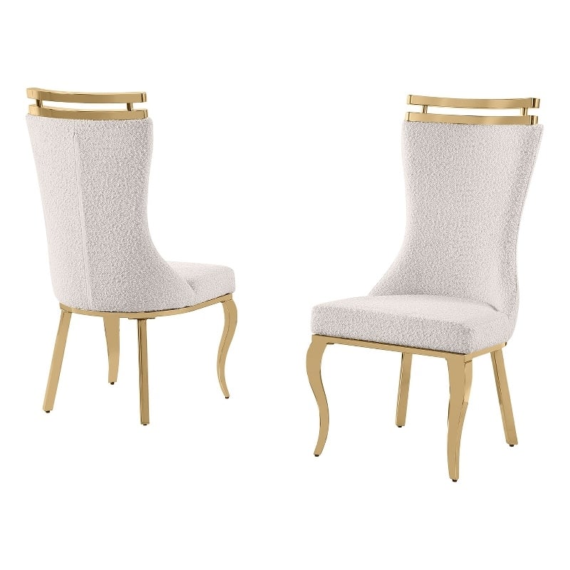 Best Quality Furniture Cream Boucle Fabric Chairs with Gold Iron Frame