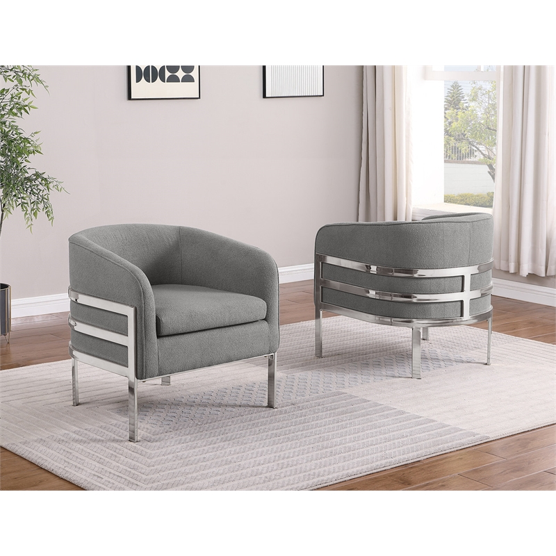 Best Quality Furniture Gray Teddy Fabric Accent Chair with Silver Iron Base