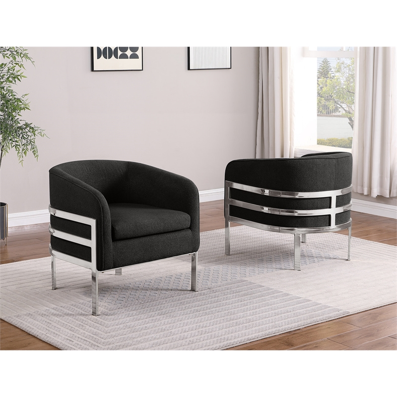 Best Quality Furniture Black Teddy Fabric Accent Chair with Silver Iron Base
