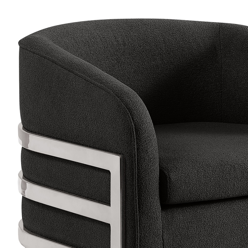 Best Quality Furniture Black Teddy Fabric Accent Chair with Silver Iron Base