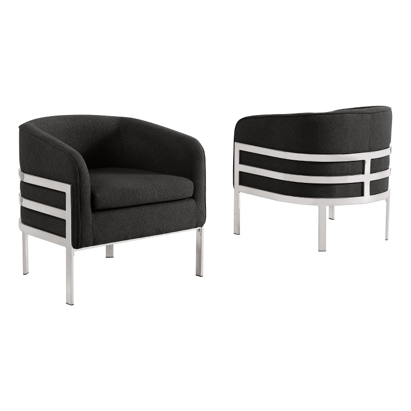 Best Quality Furniture Black Teddy Fabric Accent Chair with Silver Iron Base