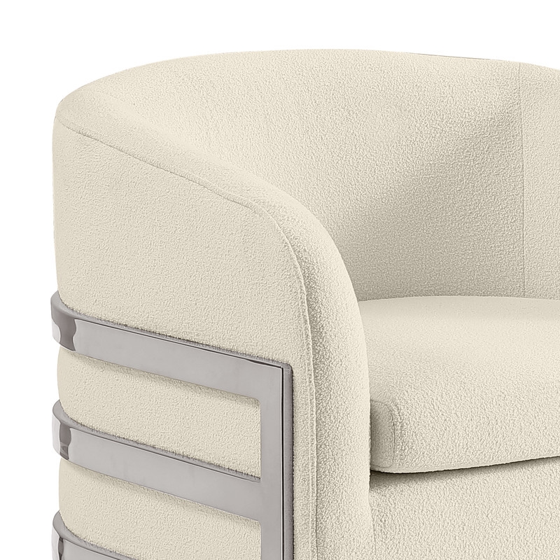 Best Quality Furniture Cream Teddy Fabric Accent Chair with Silver Iron Base