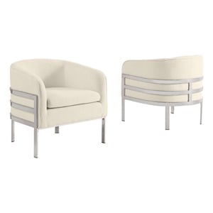 Best Quality Furniture Cream Teddy Fabric Accent Chair with Silver Iron Base
