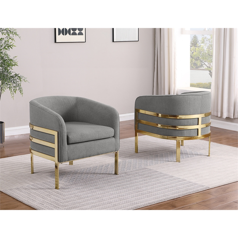 Best Quality Furniture Gray Teddy Fabric Accent Chair with Gold Iron Base