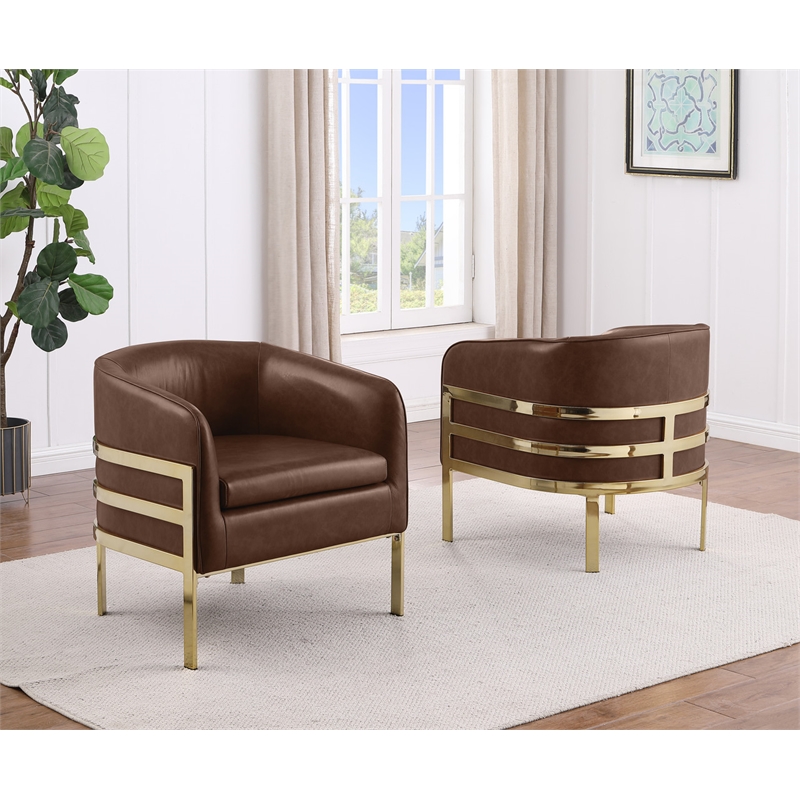 Best Quality Furniture Mocha Faux Leather Accent Chair with Gold Chrome Base