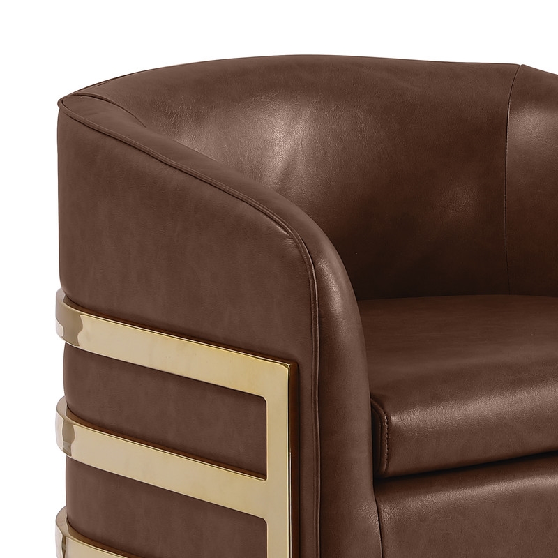 Best Quality Furniture Mocha Faux Leather Accent Chair with Gold Chrome Base