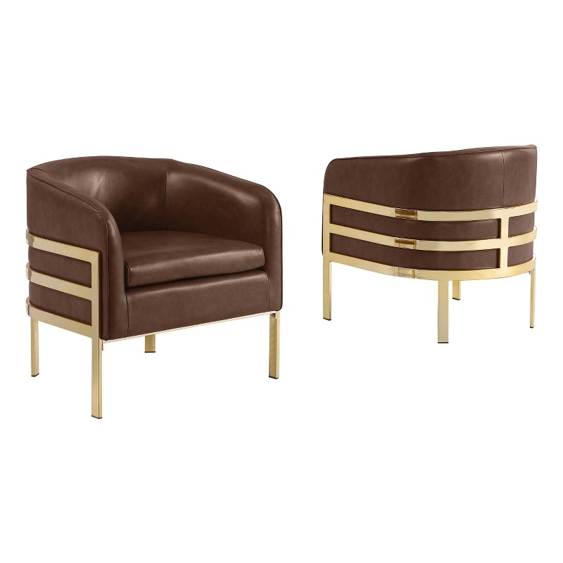 Best Quality Furniture Mocha Faux Leather Accent Chair with Gold Chrome Base