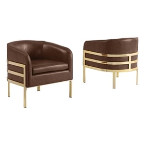 Best Quality Furniture Mocha Faux Leather Accent Chair with Gold Chrome Base