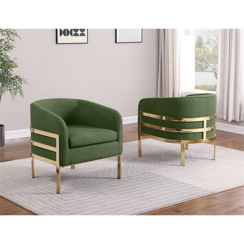 Best Quality Furniture Green Teddy Fabric Accent Chair with Gold Iron Base