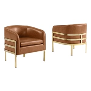 Best Quality Furniture Toffee Faux Leather Accent Chair with Gold Chrome Base