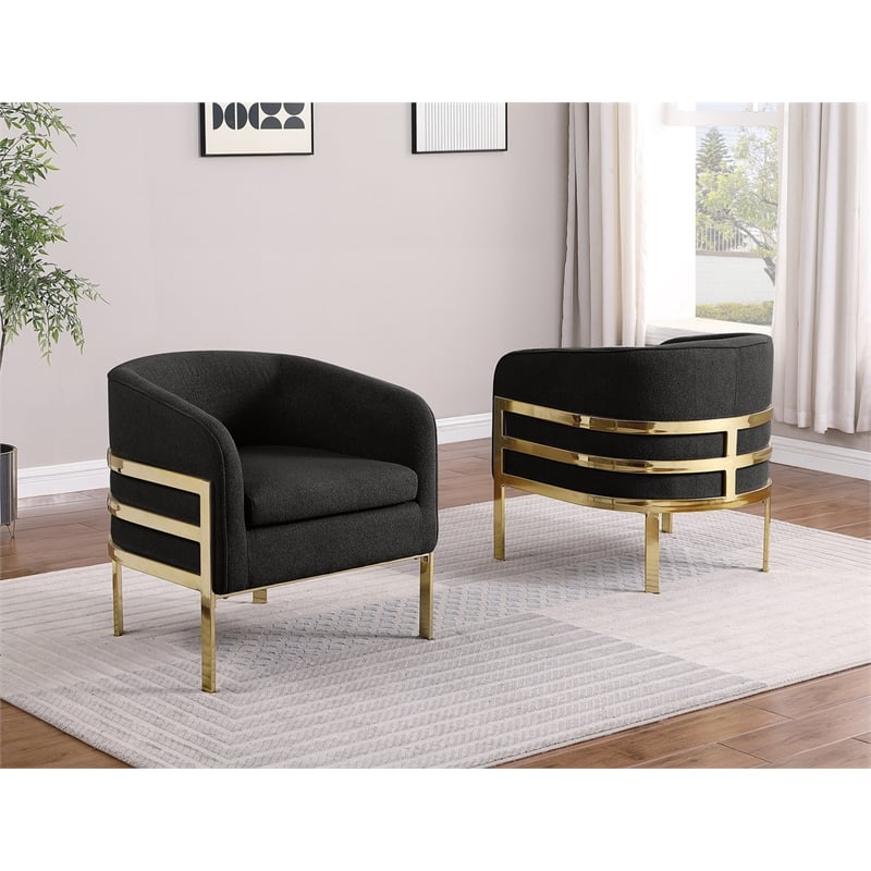 Best Quality Furniture Black Teddy Fabric Accent Chair with Gold Iron Base