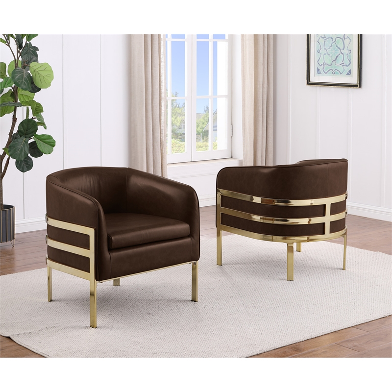 Best Quality Furniture Espresso Faux Leather Accent Chair with Gold Chrome Base