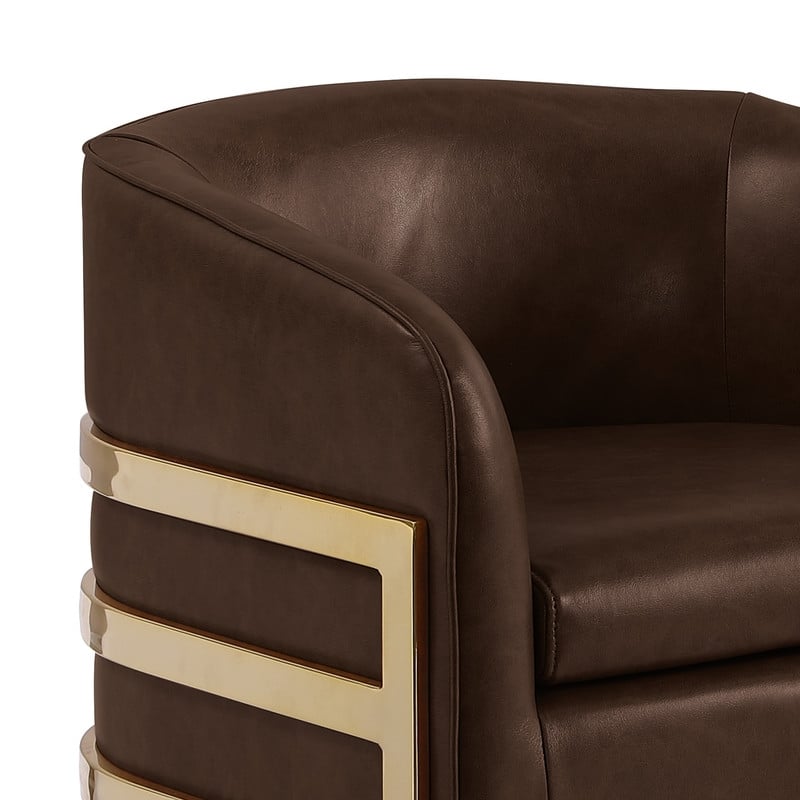 Best Quality Furniture Espresso Faux Leather Accent Chair with Gold Chrome Base