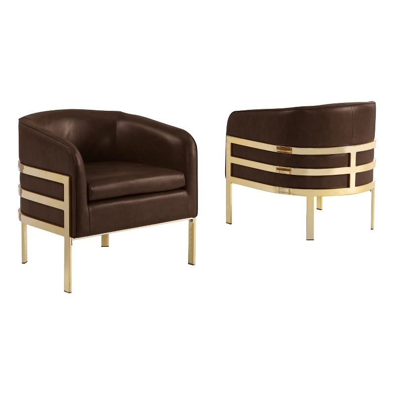 Best Quality Furniture Espresso Faux Leather Accent Chair with Gold Chrome Base