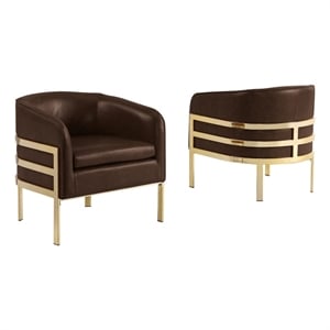 Best Quality Furniture Espresso Faux Leather Accent Chair with Gold Chrome Base