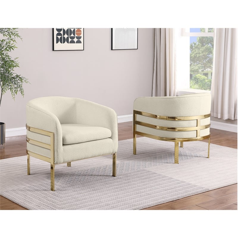 Best Quality Furniture Cream Teddy Fabric Accent Chair with Gold Iron Base
