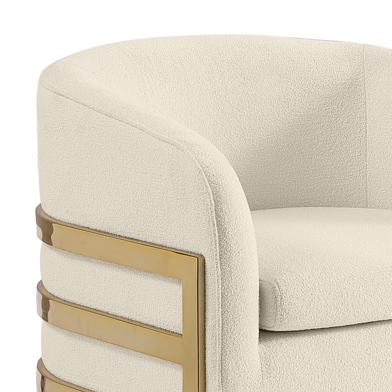 Best Quality Furniture Cream Teddy Fabric Accent Chair with Gold Iron Base