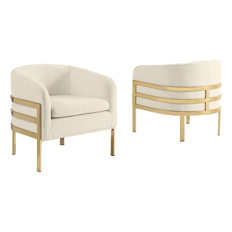 Best Quality Furniture Cream Teddy Fabric Accent Chair with Gold Iron Base