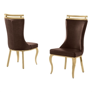 Best Quality Furniture Espresso Faux Leather Side Chairs with Gold Chrome Base