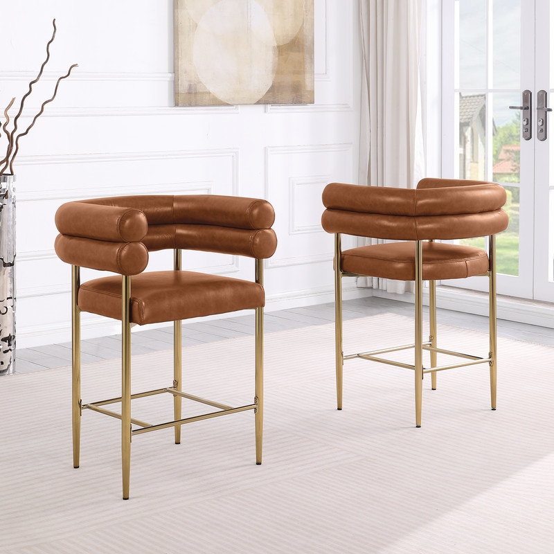 Best Quality Furniture Toffee Faux Leather Counterheights with Gold Base