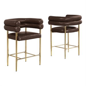 Best Quality Furniture Espresso Faux Leather Counterheights with Gold Base