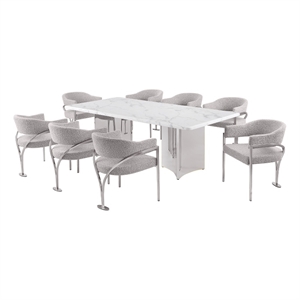 Best Quality Furniture 9 Piece White Marble Dining Set with Stainless Steel Base