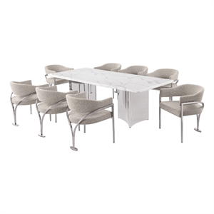 Best Quality Furniture 9 Piece White Marble Dining Set with Stainless Steel Base