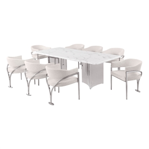 Best Quality Furniture 9 Piece White Marble Dining Set with Stainless Steel Base