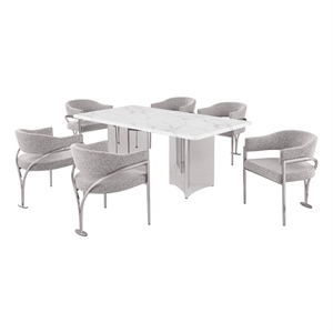 Best Quality Furniture 7 Piece White Marble Dining Set with Stainless Steel Base