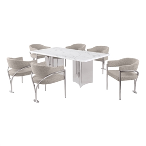 Best Quality Furniture 7 Piece White Marble Dining Set with Stainless Steel Base