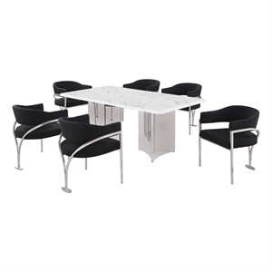 Best Quality Furniture 7 Piece White Marble Dining Set with Stainless Steel Base
