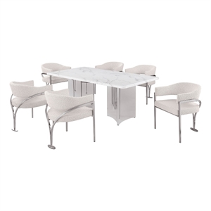 Best Quality Furniture 7 Piece White Marble Dining Set with Stainless Steel Base