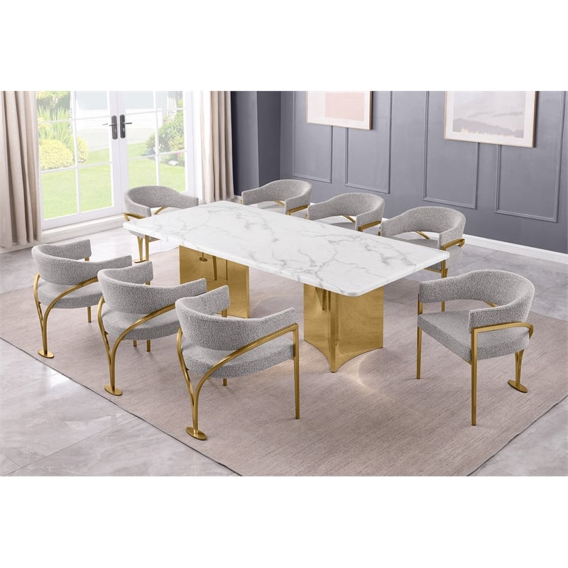 Best Quality Furniture 9 Piece White Marble Dining Set with Stainless Steel Base