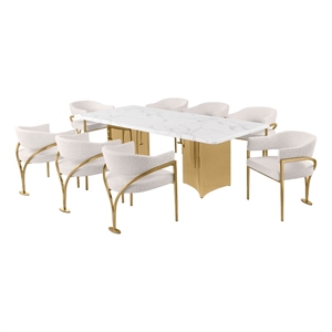Best Quality Furniture 9 Piece White Marble Dining Set with Stainless Steel Base