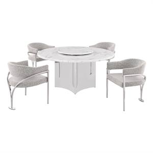 Best Quality Furniture 5 Piece White Marble Dining Set with Stainless Steel Base