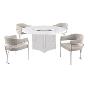 Best Quality Furniture 5 Piece White Marble Dining Set with Stainless Steel Base