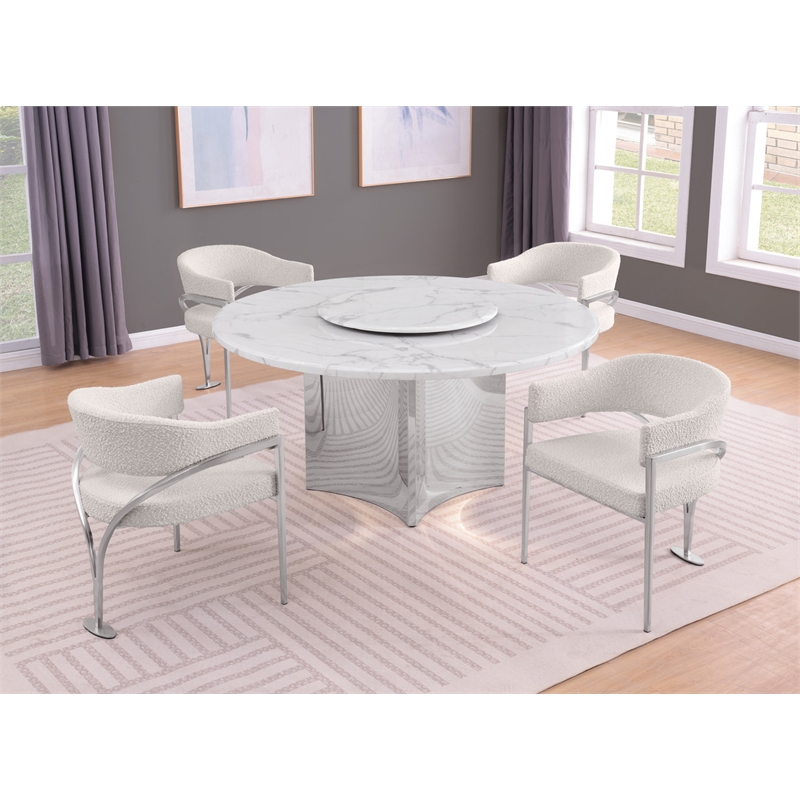 Best Quality Furniture 5 Piece White Marble Dining Set with Stainless Steel Base