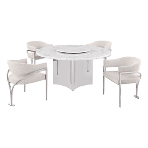 Best Quality Furniture 5 Piece White Marble Dining Set with Stainless Steel Base