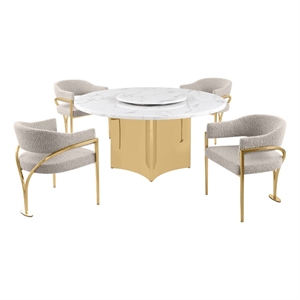 Best Quality Furniture 5 Piece White Marble Dining Set with Stainless Steel Base