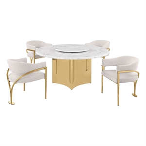 Best Quality Furniture 5 Piece White Marble Dining Set with Stainless Steel Base