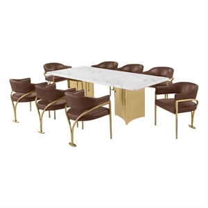 Best Quality Furniture 9 Piece White Marble Dining Set with Stainless Steel Base