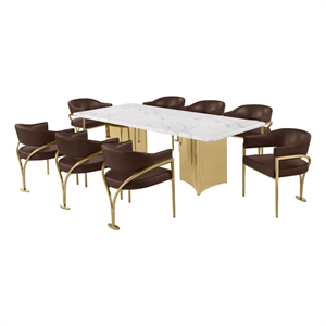 Best Quality Furniture 9 Piece White Marble Dining Set with Stainless Steel Base