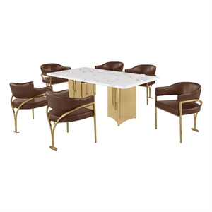 Best Quality Furniture 7 Piece White Marble Dining Set with Stainless Steel Base