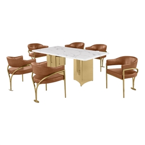 Best Quality Furniture 7 Piece White Marble Dining Set with Stainless Steel Base