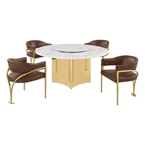 Best Quality Furniture 5 Piece White Marble Dining Set with Stainless Steel Base