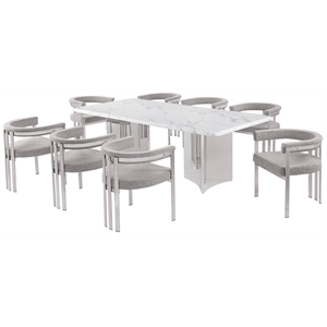 Best Quality Furniture 9 Piece White Marble Dining Set with Stainless Steel Base