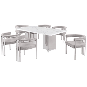 Best Quality Furniture 7 Piece White Marble Dining Set with Stainless Steel Base